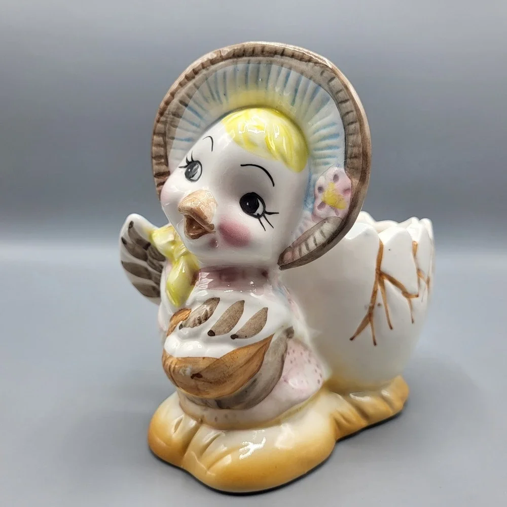 Vtg Anthropomorphic Duck Planter 1960s Kitschy Decor Easter Baby Room Decoration